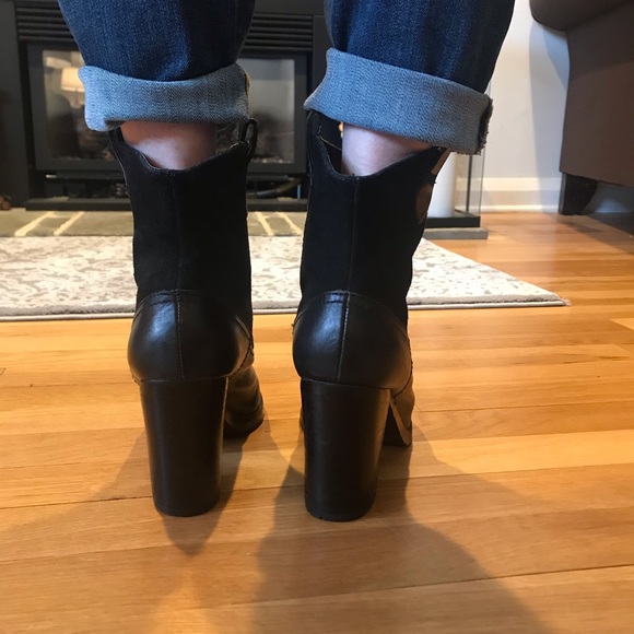 RALPH LAUREN BLACK LEATHER SUEDE WESTERN BOOTS - Picture 4 of 11